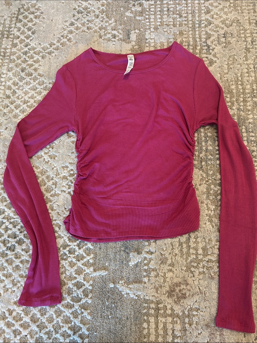 ALO Yoga Ribbed Long Sleeve Top - Magenta Pink - Picture 3 of 3
